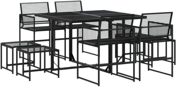 WKIEQACO Outdoor Outdoor Furniture Sets,9 Piece Garden Dining Set Black Poly Rattan - Image 3