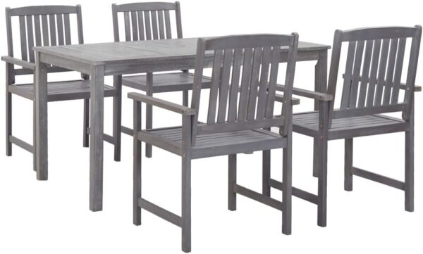 GCHDHAPB Home-Outdoor Home-Outdoor Furniture Sets,5 Piece Outdoor Dining Set Grey Solid Acacia Wood - Image 2