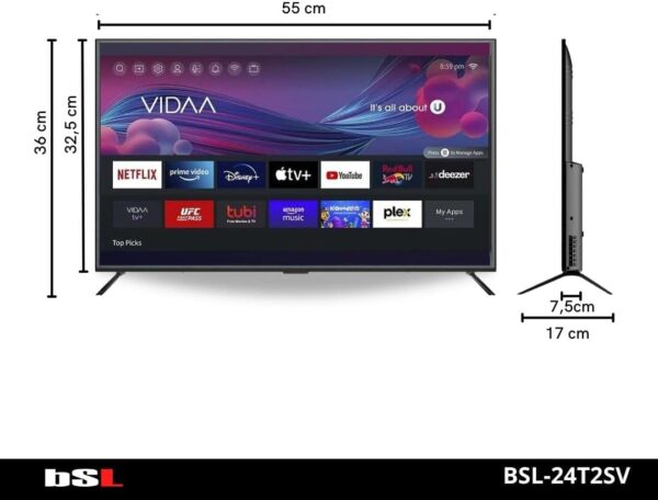 BSL-24T2SV VIDAA 24" BSL Smart TV | WiFi | RJ45 | Full HD 1920 x 1080p Resolution | USB | DVBT2/S2 | Compatible with YouTube, Netflix, Disney+, Dazn, Prime | HDMI - Image 7