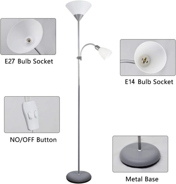 Depuley Modern Grey 2 Head Mother and Child Reading Floor Lamp, Standing Floor Lamp with 360°Rotate Side lamp, LED Floor Light for Living Rooms, Bedrooms, Office(Bulb Not Including) - Image 6