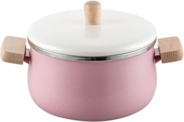 Enamel Soup Pot Steamer Kitchen Pot Milk Pan with Lid Instant Noodle Pot Stove Induction Cooker Milk Pot-Pink Stockpot - Image 2