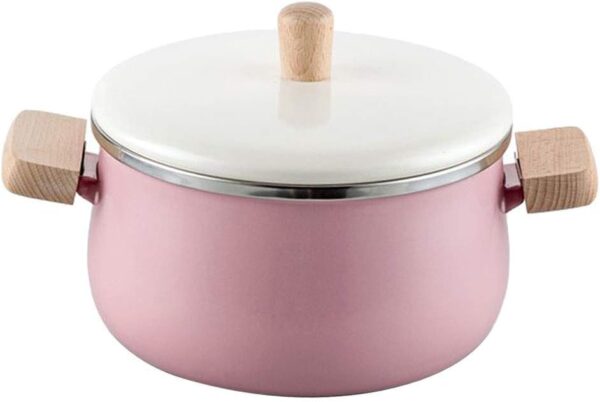 Enamel Soup Pot Steamer Kitchen Pot Milk Pan with Lid Instant Noodle Pot Stove Induction Cooker Milk Pot-Pink Stockpot - Image 5
