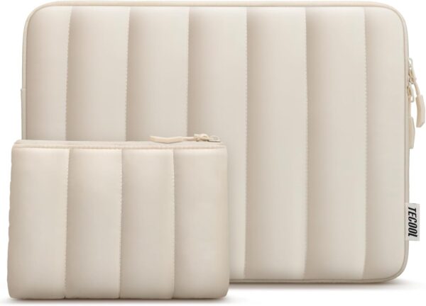 TECOOL Puffy 14 inch Laptop Sleeve Protective Case 14 Inch For 14” Lenovo HP EliteBook Pavilion Acer Dell Chromebook Notebook, Macbook Air 15 M4 M3 M2 2025-2023 Shockproof Splash-resistant Bag,Beige - Image 2