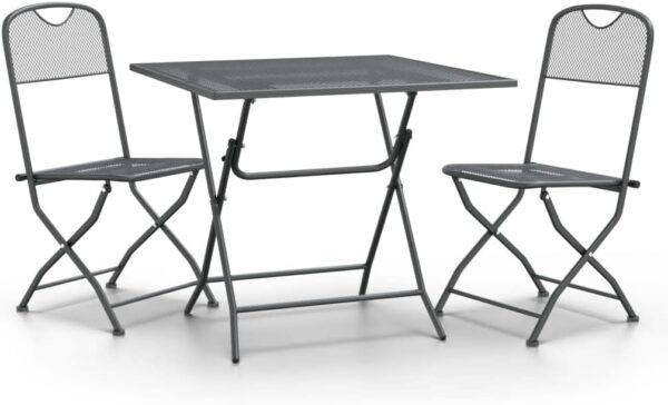 AJJHUUKI Home-Outdoor Home-Outdoor Furniture Sets,3 Piece Garden Dining Set Expanded Metal Mesh Anthracite - Image 3