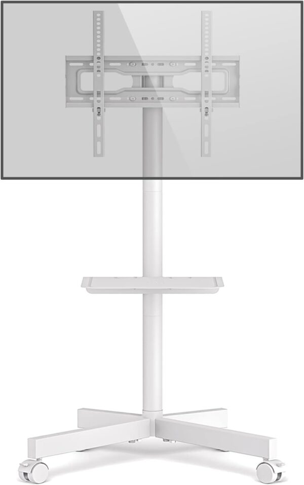 RFIVER Mobile TV Stand on Wheels for 27-60 Inch LCD LED Flat Screen Curved Screen TVs up to 40 kgs, Height Adjustable Shelf Rolling TV Cart as a Movable Portable TV Stand, Max VESA 400x400mm, White - Image 2