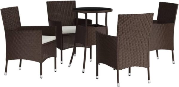 5 Piece Outdoor Bistro Set with Cushions Brown Poly Rattan Patio Furniture Collection - Image 4
