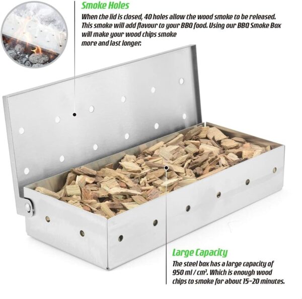 BBQ Wood Chip Smoke Box By CKB LTD Heavy Duty Stainless Steel Barbecue Smoker Metal Outdoor Cooking Accessories Universal Smokers for Gas and Charcoal Grilling Add Smokey Flavour to Grilled Meat - Image 5