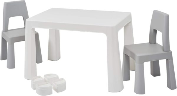 Liberty House Toys BS-8817W Kids White and Grey Height Adjustable Table and 2 Chairs, 49-54cm H x 50cm W x 78cm D - Image 3