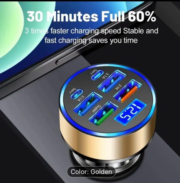 Car USB 6 in 1 Super fast 30 minute Car Charger for IPhone, Ipad, Samsung Super Fast Charging Multi charge 3X Times Faster Roxley Device - Image 4