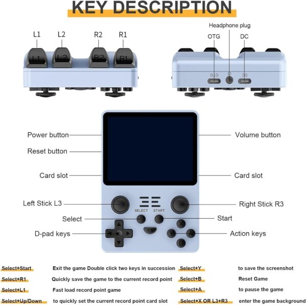 RGB20S Retro Handheld Game Console, 3.5 IPS Screen 3500mAh Battery Retro Video Game Console with 64G TF Card Pre-Installed with 15000 Games, Linux System Game Player (RGB20S, Blue, 64G) - Image 4