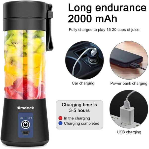 Personal Blender, Portable Blender for Smoothies and Shakes Handheld Electric Fruit Mixer Machine Six Blades 380mL USB Rechargeable Ice Mini Juicer Cup Home/Office/School/Outdoors (Black) - Image 5