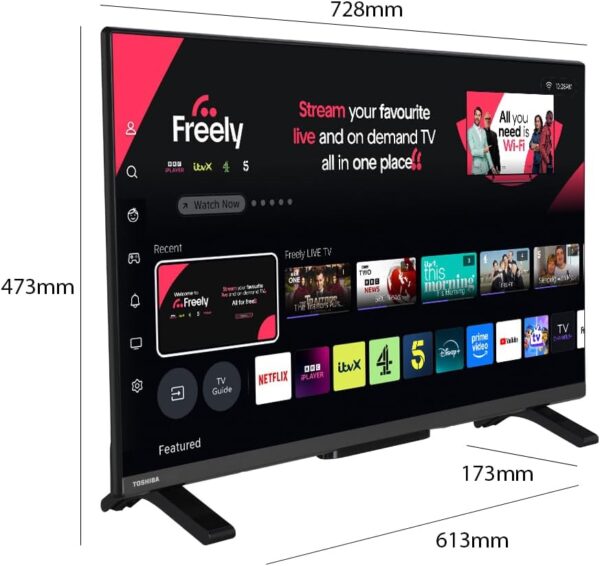 Toshiba 32 inch WV2553DB HD Ready Smart VIDAA TV, HDR, Freely, Disney plus, Prime Video, Netflix, Dolby Audio, Works with Alexa, Works with Google Assistant, VIDAA Voice - Image 5
