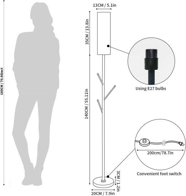 ELINKUME Floor Lamps for Living Room, 67" Modern Standing Lamp with Clothes Hanging Pole, RGB Dimmable Tall Lamp for Bedroom, Office, Corner, Includes 9W Bulb - Image 6