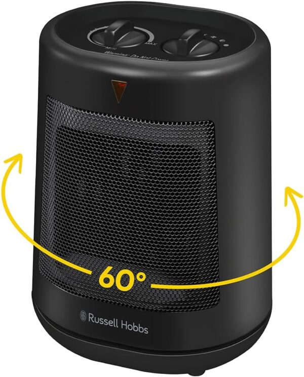 Russell Hobbs 2000W/2KW Electric Heater in Black PTC Ceramic Space Heater, Portable Oscillating 2 Heat Settings Overheat Protection, Adjustable Thermostat 20m2 Room Size RHFH1008B, 2 Year Guarantee - Image 2