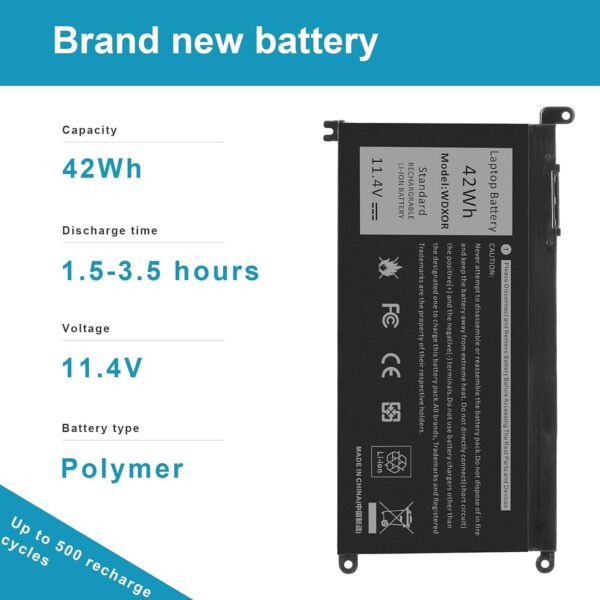 WDX0R 42WH Laptop Battery Replacement for Dell Inspiron 13 15 5000 7000 Series 5570 7579 7378 5567 7573 5565 5379 5378 Latitude 3490 3590 3340 3400 3390 3500 3190 5468 5568 P69G 3CRH3 WDXOR 11.4V - Image 5
