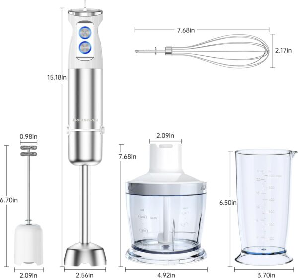 Hand Blender, 5-in-1 Stainless Steel Electric Stick Blender 1000W, 12 Speeds Adjustable, Baby Food Blender with Egg Whisk, Frother, 500ml Chopper, 600ml Measuring Cup, BPA Free Food Processor - Image 7