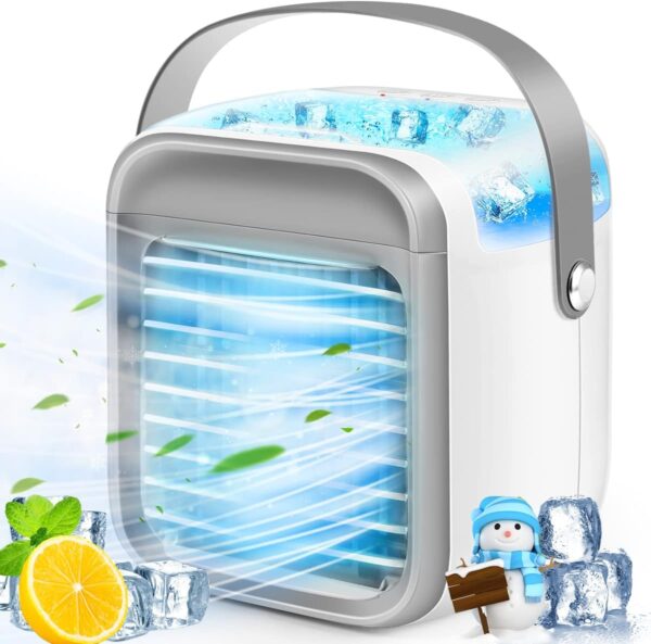 Portable Air Conditioner, Air Cooler with 300ml Water Tank, 3-in-1 Free Standing Cooling AC Unit with Fan & Dehumidifier, 3 Speed 7 Color Lights Oscillating Cooling Fan for Desk, Home, Bedroom, Office - Image 2