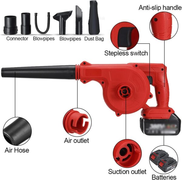 OZBME Blowers 2-in-1 Electric Leaf Blowers & Vacuums, Lightweight Garden Blower with 2x 21V Batteries and Charger, multiple working, for Snow/Patio/Deck/Garden Cleaning/Garage Dusting - Image 3