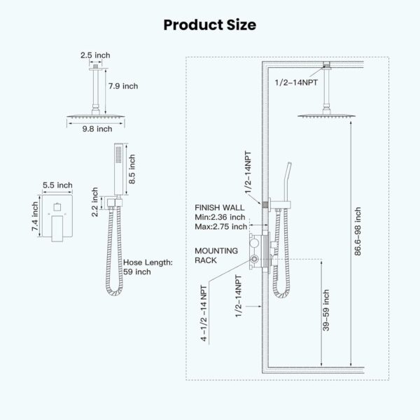 gotonovo Polished Chrome Bathroom 10 Inch Rainfall Shower Head Ceiling Mount with Handheld Spray Shower Mixer Faucet Luxury High Pressure Shower Combo Set Rough-in Valve and Shower Trim Included - Image 9