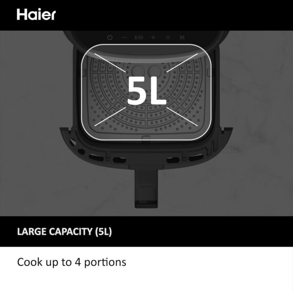 Haier Air Fryer, I-Master Series 5, 6-in-1 with Touch Display, Bake, Roast, Grill, Defrost & Dehydrate, 5L Capacity, hOn App, Black [HAF5P] - Image 4