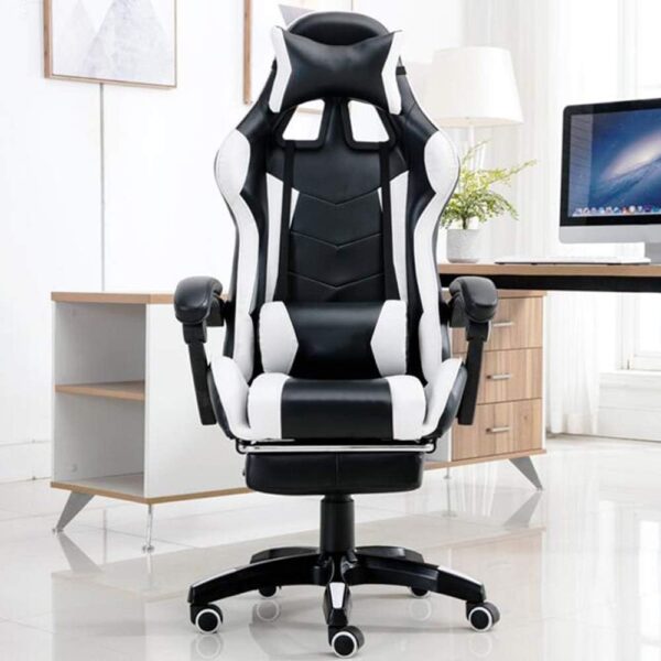 Computer Chair High Back Pu Leather Gaming Desk Chair With Footrest Reclining Ergonomic Racing Office Chair Height Adjustable With Headrest And Massage Lumbar Pillow (Color : Black White) - Image 9