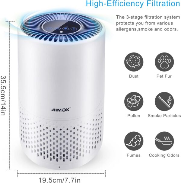 Smart Air Purifier for Bedroom Home, Aimox with Air Quality Sensor Quiet Air filter 3 Speeds Timer Night Light CADR 136m³/h HEPA Filters Works with APP Control Alexa & Google - Image 5