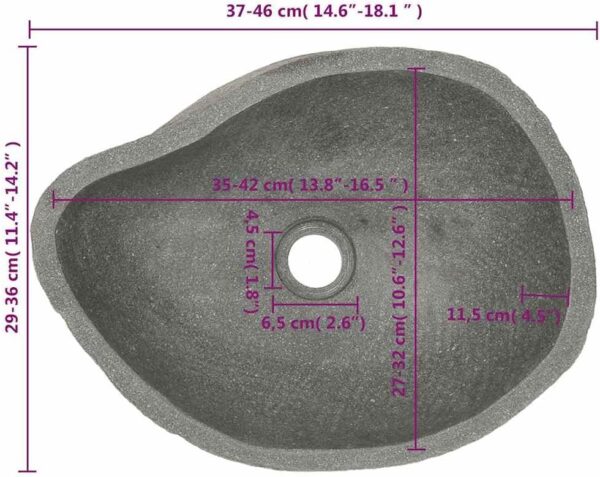 vidaXL Natural River Stone Basin – Oval-Shaped, Easy-Clean Interior, Unique Aesthetic, Highlights Any Bathroom Decor, with Drainage Hole - Image 4