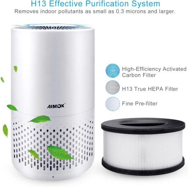 Smart Air Purifier for Bedroom Home, Aimox with Air Quality Sensor Quiet Air filter 3 Speeds Timer Night Light CADR 136m³/h HEPA Filters Works with APP Control Alexa & Google - Image 3