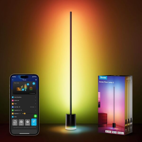 Govee LED Floor Lamp RGBIC, Dimmable Standing Lamp 152cm Work with Alexa and Matter, APP and Remote Control, Music Sync, Multicolour Scene Modes, Black Corner Floor Lamps for Living Room, Bedroom - Image 2