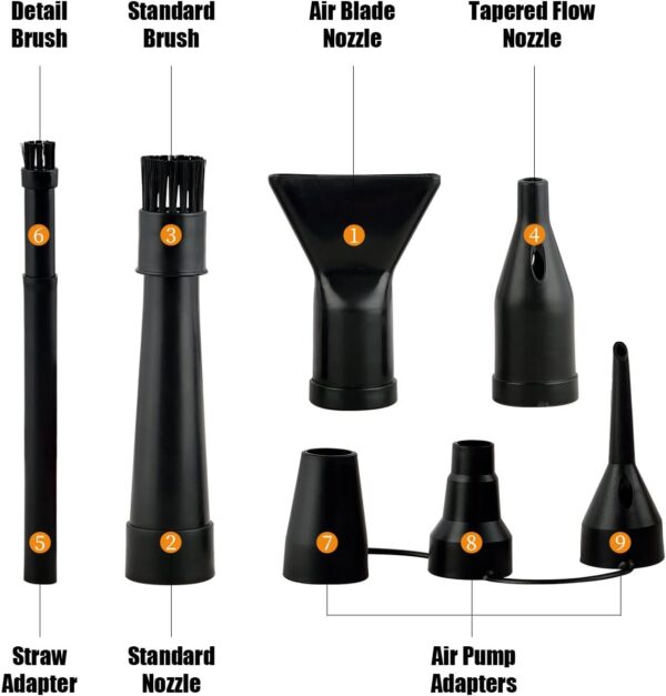 XPOWER Cyber Duster Electric Air Duster for Dusting Drying Inflating Blowing Car Detailing Computer Maintenance Leaf Blowing High Performance Motor Eco-Friendly (Black, A-2) - Image 5