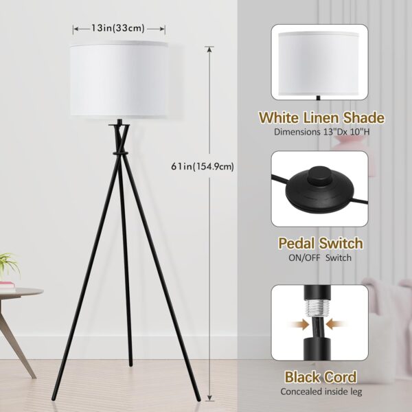 GyroVu Tripod Floor Lamp for Living Room, Standing Lamp with Foot Switch, Modern Floor Lamp with White Shade for Living Room, Bedroom, Office(Bulb Not Included) - Image 5