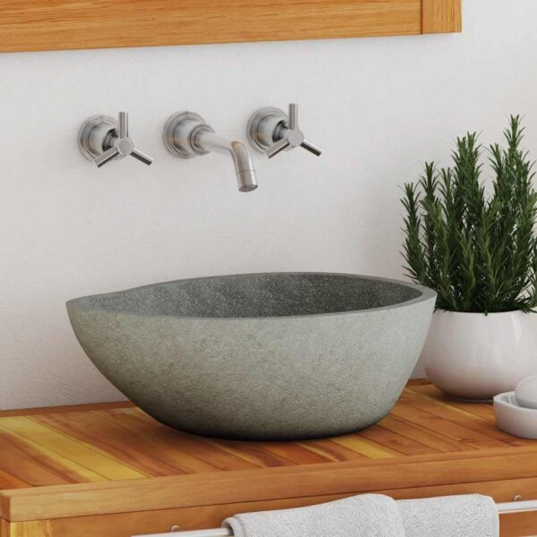 vidaXL Natural River Stone Basin – Oval-Shaped, Easy-Clean Interior, Unique Aesthetic, Highlights Any Bathroom Decor, with Drainage Hole - Image 3