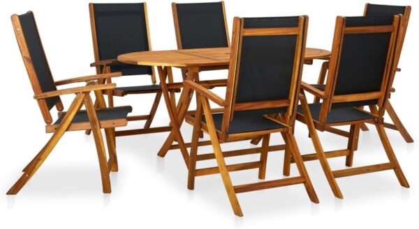 WSJHUHK Home-Outdoor Home-Outdoor Furniture Sets,7 Piece Outdoor Dining Set Solid Acacia Wood - Image 2