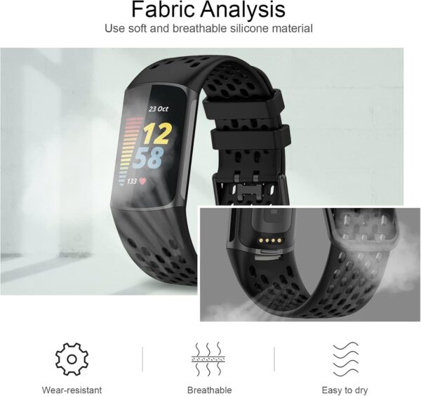 TopPerfekt Sport Straps Compatible with Fitbit Charge 5 Strap, Adjustable Breathable Soft Silicone Sport Replacement Watch Band Straps Wristbands Bracelet for Charge 5 Activity Tracker Women Men - Image 6