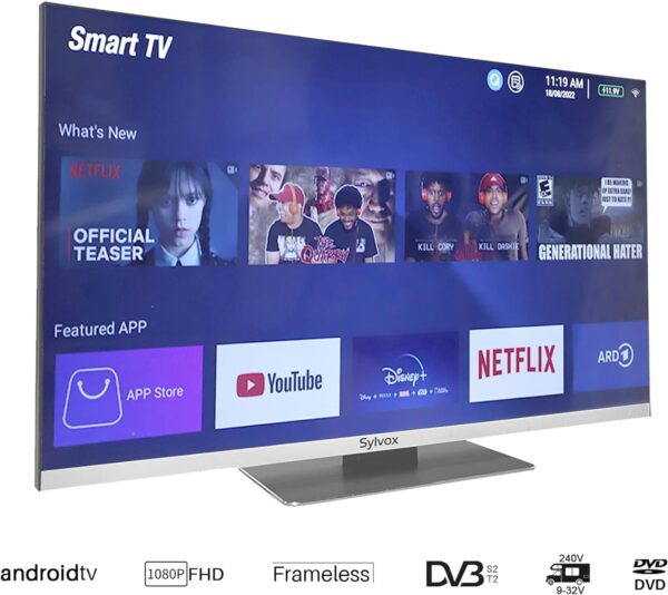 SYLVOX 24 inch Smart TV with DVD Player Built in and Satellite Decoder, Google Play, Frameless RV TV 1080P FHD, Support WiFi Bluetooth, HDMI USB, Android 12V TV for Campervans, Motorhomes, Caravans - Image 4