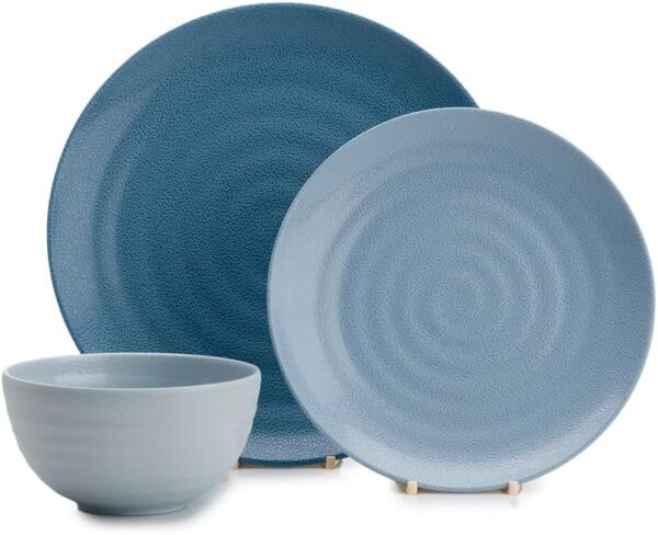 FLAMEFIELD Shades of Blue 12-Piece Melamine Set - Diverse Oceanic Hues Dinnerware, Shatter-Resistant Plates & Bowls, Perfect for Indoor & Outdoor Dining, Dishwasher Safe - Image 2