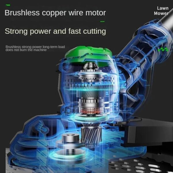 QYOEGSQ Garden Cordless Strimmer with 3 Types of Blades,Electric Brushless Grass Strimmer with Gloves, Goggles,2 x 3000mAh Batteries, 1-30cm Retractable Lawn Mower, for Garden Lawn - Image 6