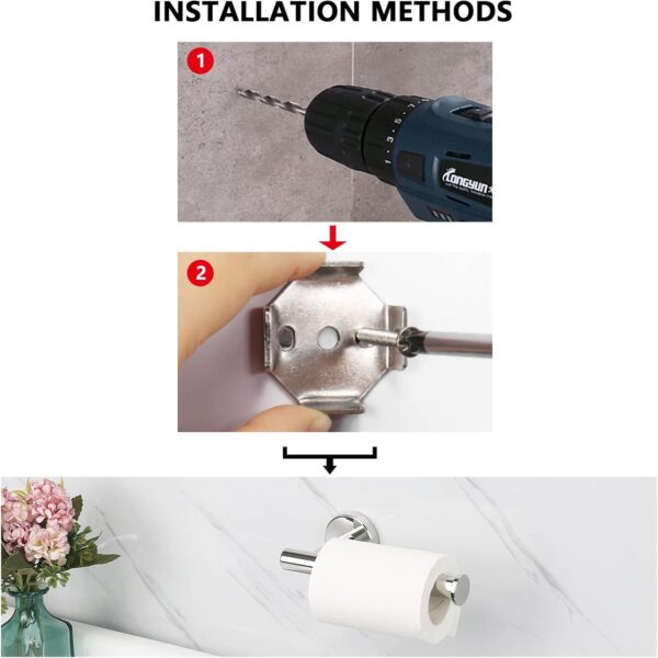NearMoon Bathroom Toilet Paper Holder, Premium SUS304 Stainless Steel Rustproof Wall Mounted Toilet Roll Holder for Bathroom, Kitchen, Washroom (Polished Chrome) - Image 9