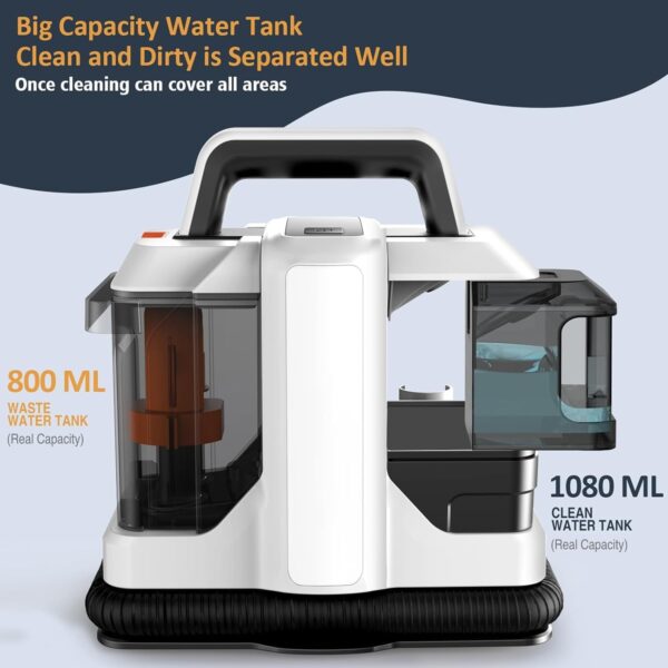 Portable Carpet Cleaner Machine, 750W Handheld Spot & Stain Carpet Cleaner Machine, 15Kpa Fabric Steam Cleaner Pet Stain Remover with 2 Brush Head, Clean Water Tank,for Home - Image 4