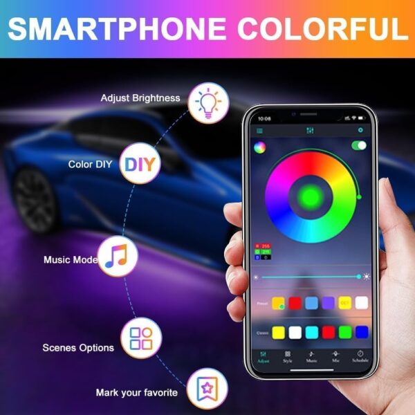 DAJASD 4PCS Underglow Car Lights Kit, Waterproof RGB Car Led Interior Strip Lights with Music Mode, Exterior Ambient Lighting Car Support Bluetooth App & Remote Control DC 12V 47Inch x2 & 35Inch x2 - Image 5