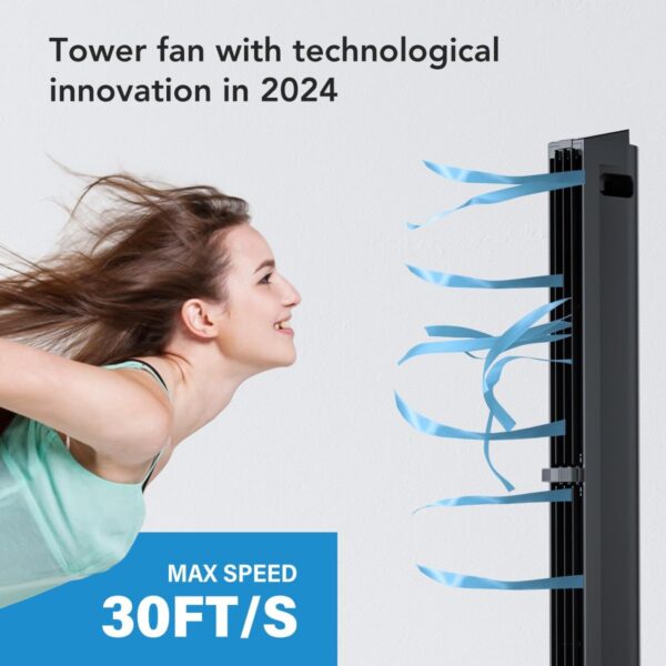 U ULTTY Tower Fan, 10m/s Quiet Cooling Fan with Remote, Bladeless Fan with 6 Speeds, Oscillating, 3 Wind Modes, 15H Timer, Essential Oil Box, 102cm Standing Fans for Bedroom Home Office - Image 6