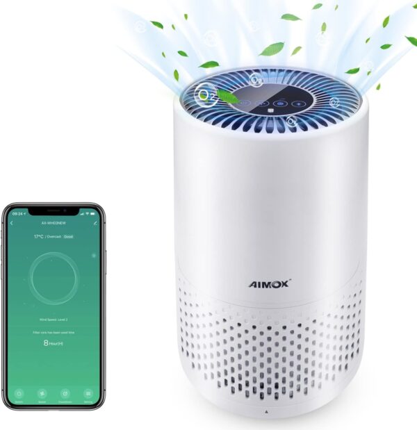 Smart Air Purifier for Bedroom Home, Aimox with Air Quality Sensor Quiet Air filter 3 Speeds Timer Night Light CADR 136m³/h HEPA Filters Works with APP Control Alexa & Google - Image 2