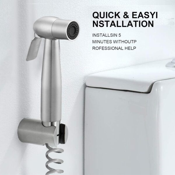 Bidet Shower Kit, Stainless Steel Bidet Hand Shower for Bidet Toilet Shower with 2 Way Shower Diverter, 1.5m Spring Hose and Hand Shower Holder - Image 4