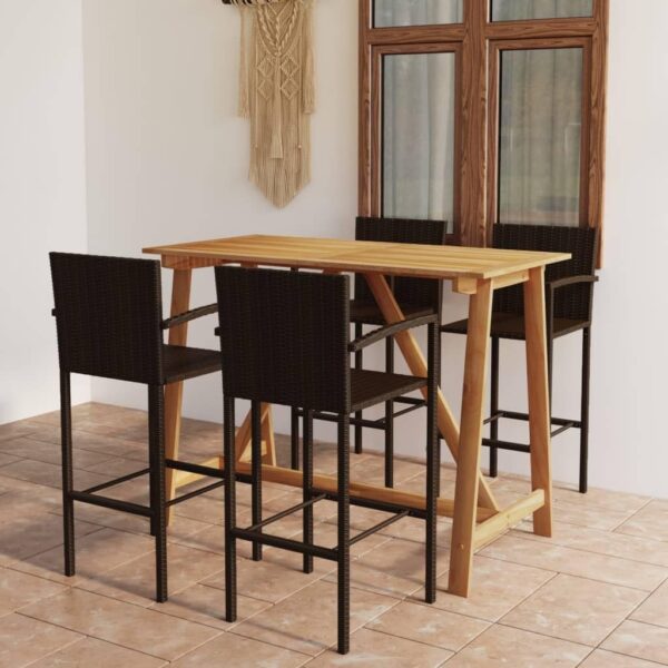 5 Piece Brown Outdoor Garden Bar Furniture Set Modern Patio Dining Set with Table and Chairs - Image 2