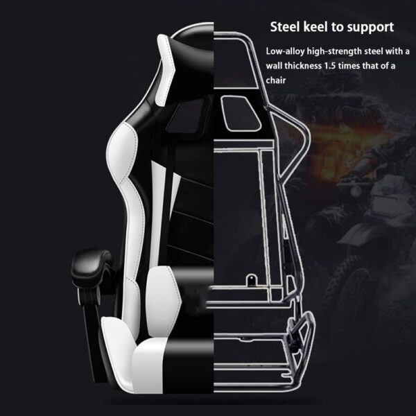 Computer Chair High Back Pu Leather Gaming Desk Chair With Footrest Reclining Ergonomic Racing Office Chair Height Adjustable With Headrest And Massage Lumbar Pillow (Color : Black White) - Image 7