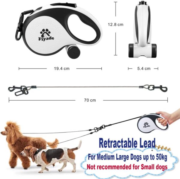 Retractable Dog Leash, Fiyade 16FT /5m Dog Retractable Lead with 2 Chew Proof Lead Cable,Double Anti Chew Leashes for 2 dogs, Extendable Leash for Medium Large Dogs ups to 110lbs - Image 4