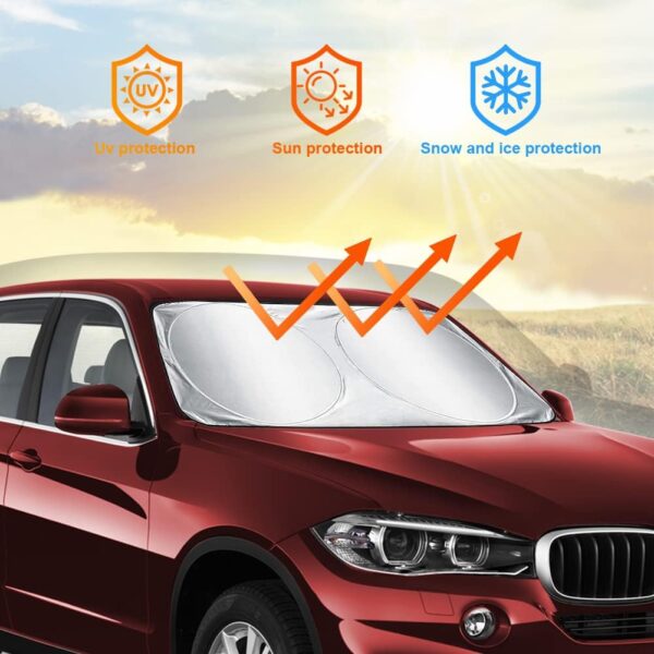 Car Windscreen Sun Shade,Front Windshield Sunshade,Foldable Cover Visor Sunshades,Reflective UV Dust Protector,Automotive Ray Protection Block Parasol,Keep Your Vehicle Cool,Fit Various Sizes,160x86cm - Image 7