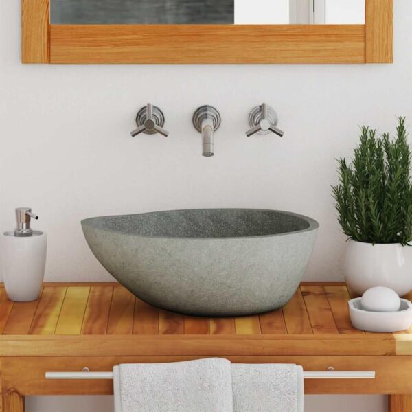 vidaXL Natural River Stone Basin – Oval-Shaped, Easy-Clean Interior, Unique Aesthetic, Highlights Any Bathroom Decor, with Drainage Hole - Image 5