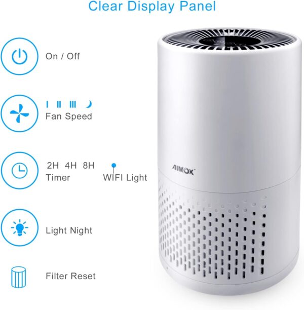 Smart Air Purifier for Bedroom Home, Aimox with Air Quality Sensor Quiet Air filter 3 Speeds Timer Night Light CADR 136m³/h HEPA Filters Works with APP Control Alexa & Google - Image 4