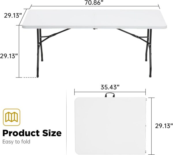 6 FT White Picnic Folding Table Set with 8 White Chairs, Portable Patio Dining Sets for Backyard, Commercial Use, Outdoor Event, Party, Camping - Image 3